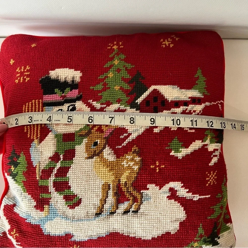 Vintage Needle Point Christmas Frosty Snowman Pillow